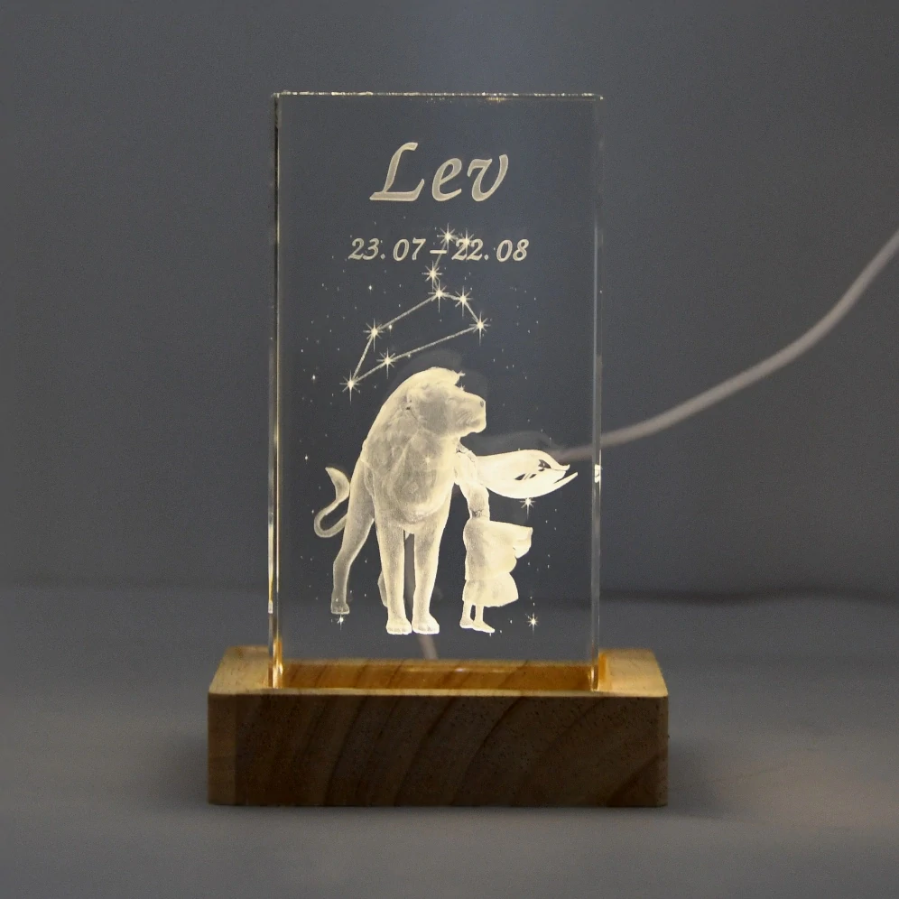 3D znamení - LEV - dárková SADA s LED podstavcem