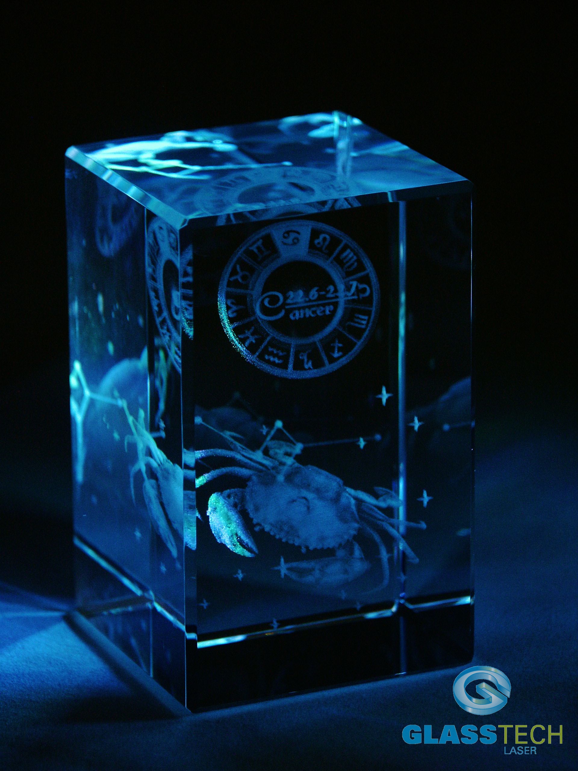 3D znamení RAKA - skl. kvádr 50 x 50 x 80 mm