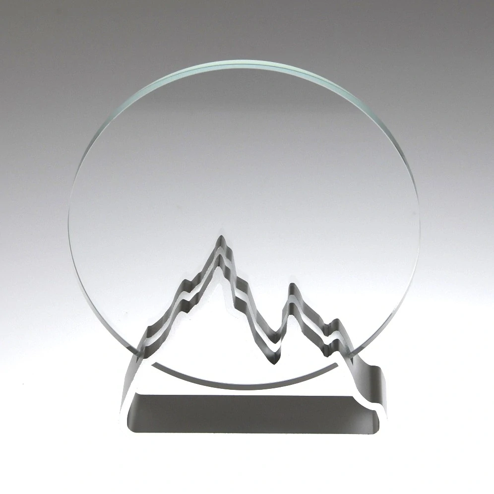 Plaketa kulatá v kovovém stojánku-hory stříbrné